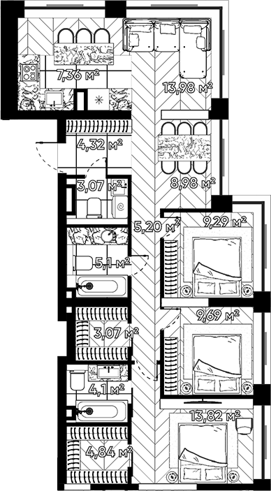 Планировка — Квартал Серебряный бор, 4-комн., 93 м²