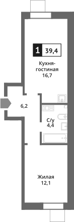 Планировка — Лесная Отрада, 2-комн., 39 м²