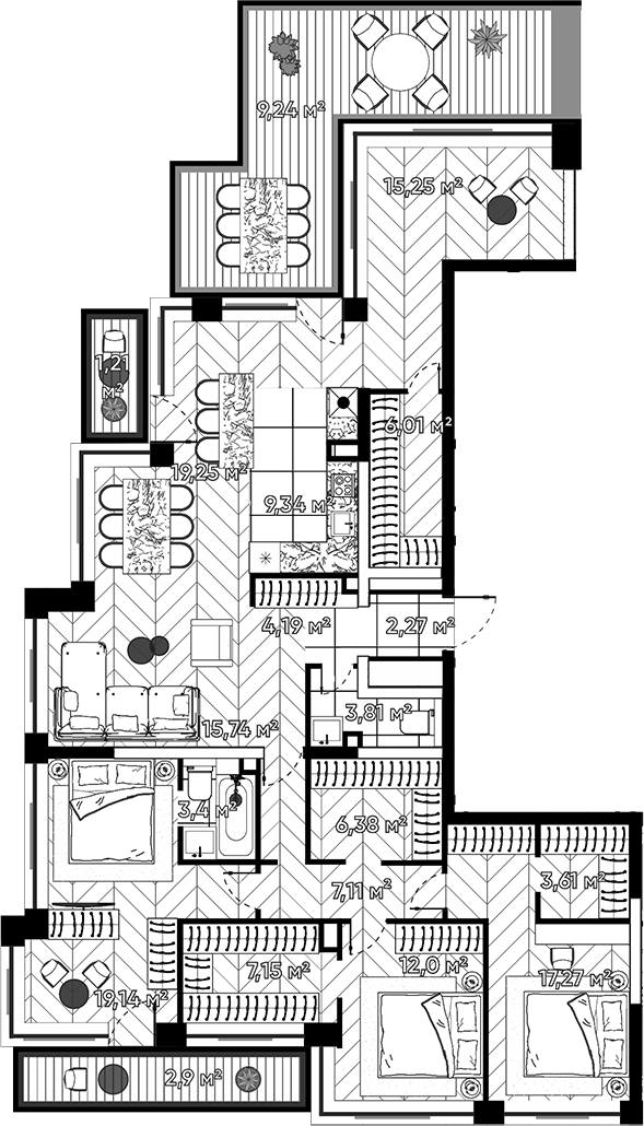 Планировка — Квартал Серебряный бор, 4-комн., 161 м²