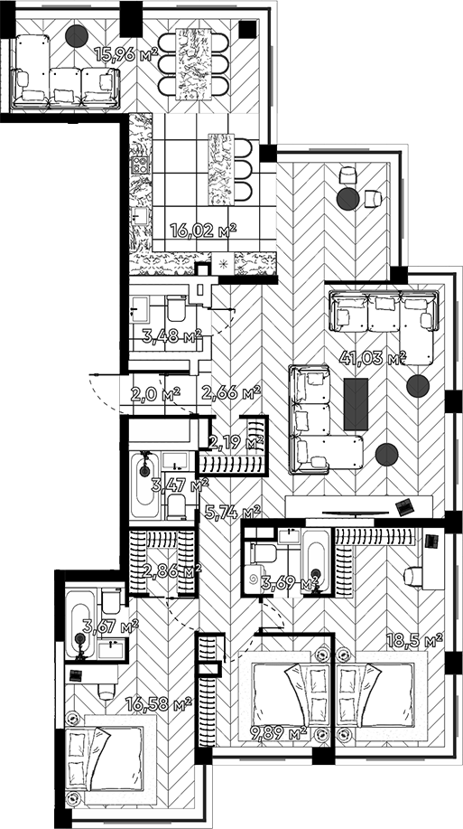 Планировка — Квартал Серебряный бор, 5-комн., 148 м²