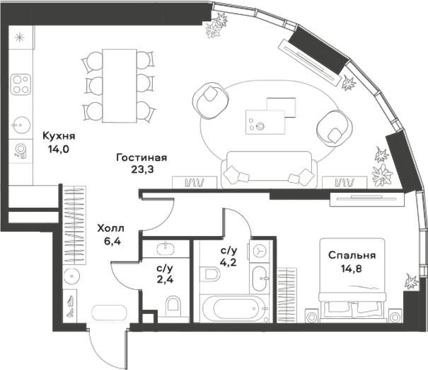 Планировка — ALIA, 2-комн., 65 м²