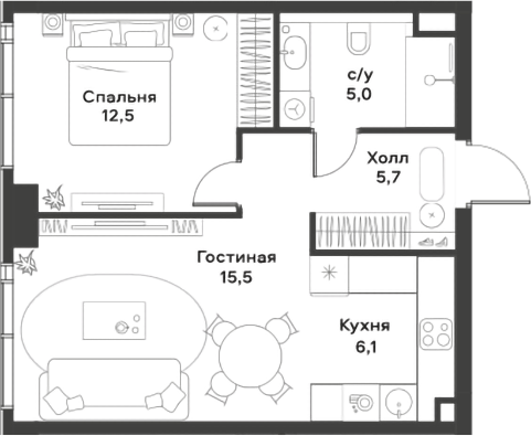 Планировка — ALIA, 2-комн., 45 м²