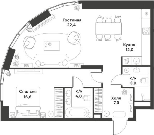 Планировка — ALIA, 2-комн., 66 м²