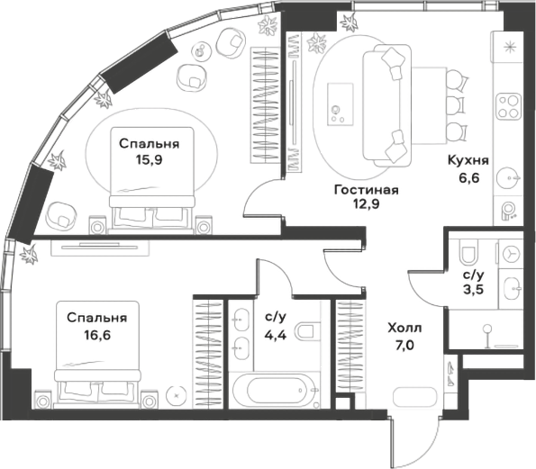 Планировка — ALIA, 3-комн., 67 м²