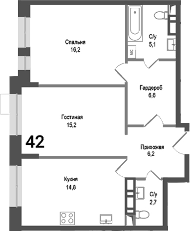 Планировка — Киноквартал, 2-комн., 67 м²