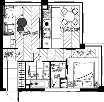 Планировка — Квартал Серебряный бор, 2-комн., 50 м²