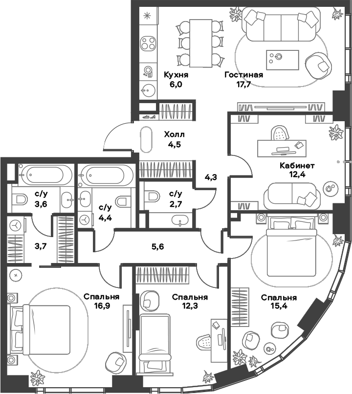Планировка — ALIA, 5-комн., 110 м²