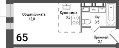 Планировка — Киноквартал, Студия, 22 м²