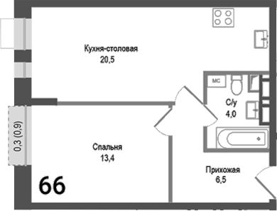 Планировка — Киноквартал, 2-комн., 44 м²