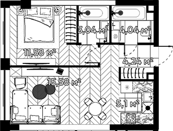 Планировка — Квартал Серебряный бор, 2-комн., 44 м²