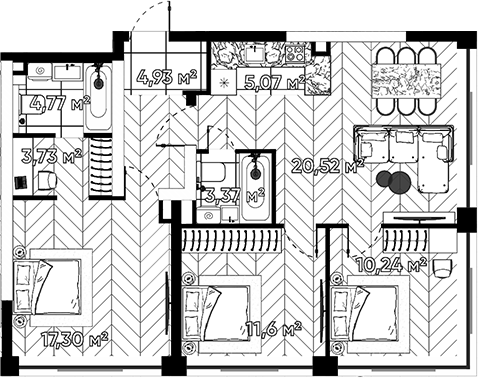Планировка — Квартал Серебряный бор, 4-комн., 82 м²