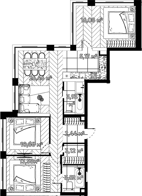 Планировка — Квартал Серебряный бор, 4-комн., 85 м²