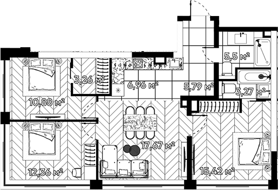 Планировка — Квартал Серебряный бор, 4-комн., 81 м²