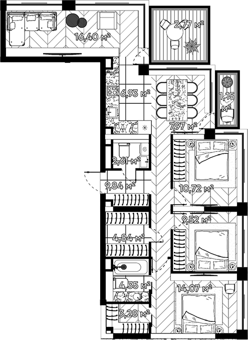 Планировка — Квартал Серебряный бор, 4-комн., 93 м²