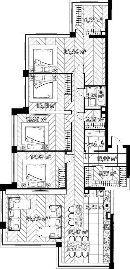 Планировка — Квартал Серебряный бор, 5-комн., 140 м²