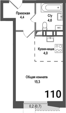 Планировка — Киноквартал, Студия, 28 м²