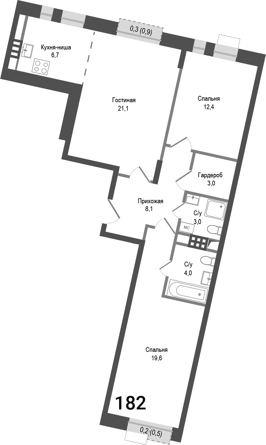 Планировка — Киноквартал, 3-комн., 78 м²