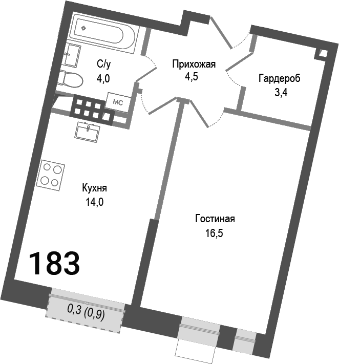 Планировка — Киноквартал, 1-комн., 42 м²
