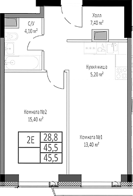 Планировка — Мираполис, 2-комн., 46 м²