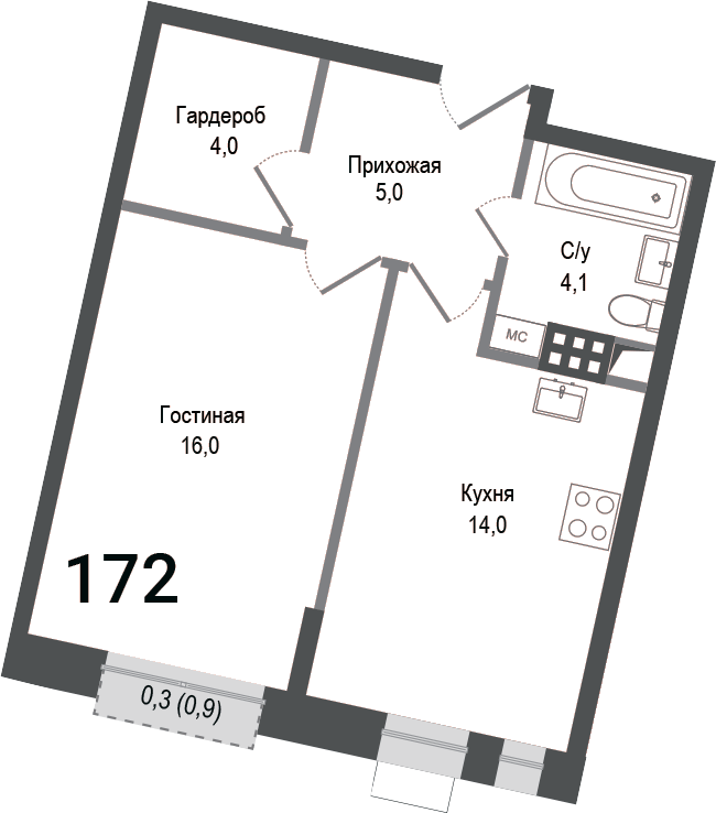 Планировка — Киноквартал, 1-комн., 42 м²