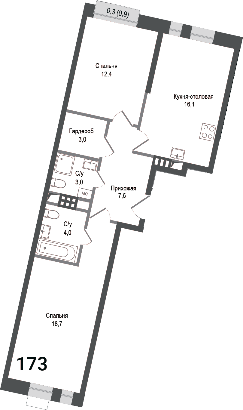 Планировка — Киноквартал, 3-комн., 65 м²