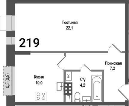 Планировка — Киноквартал, 1-комн., 44 м²
