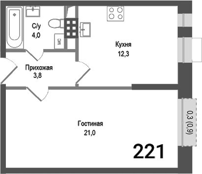 Планировка — Киноквартал, 1-комн., 41 м²