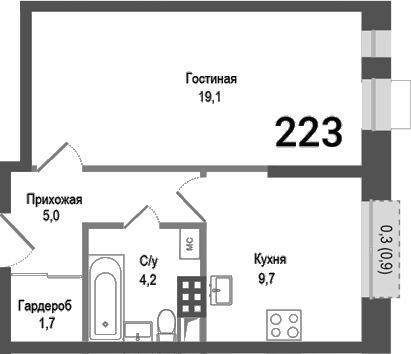 Планировка — Киноквартал, 1-комн., 40 м²