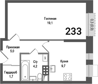 Планировка — Киноквартал, 1-комн., 40 м²