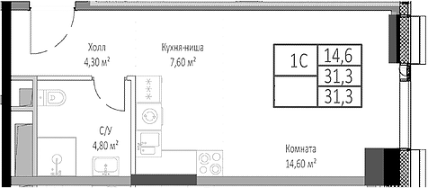 Планировка — Мираполис, Студия, 31 м²