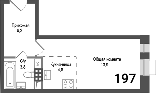 Планировка — Киноквартал, Студия, 29 м²