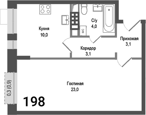 Планировка — Киноквартал, 1-комн., 43 м²