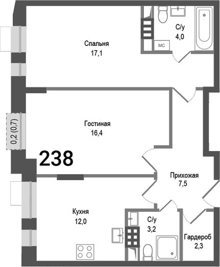 Планировка — Киноквартал, 2-комн., 63 м²