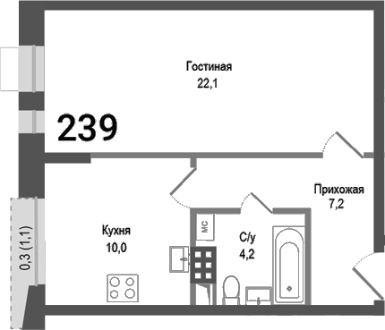 Планировка — Киноквартал, 1-комн., 44 м²