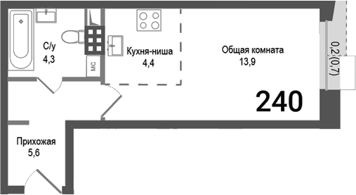Планировка — Киноквартал, Студия, 28 м²