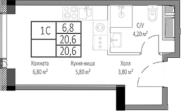 Планировка — Мираполис, Студия, 21 м²