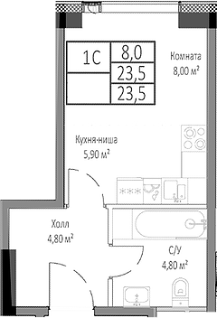 Планировка — Мираполис, Студия, 24 м²