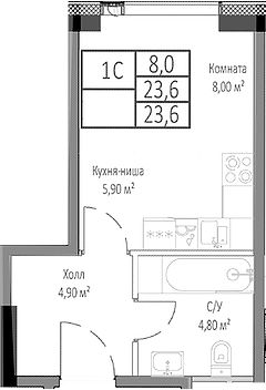 Планировка — Мираполис, Студия, 24 м²