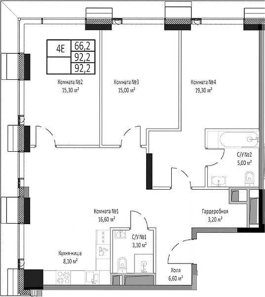 Планировка — Мираполис, 4-комн., 92 м²
