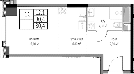 Планировка — Мираполис, Студия, 30 м²