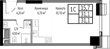 Планировка — Мираполис, Студия, 31 м²