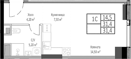 Планировка — Мираполис, Студия, 31 м²