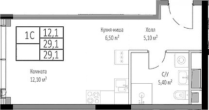 Планировка — Мираполис, Студия, 29 м²