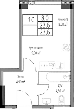 Планировка — Мираполис, Студия, 24 м²