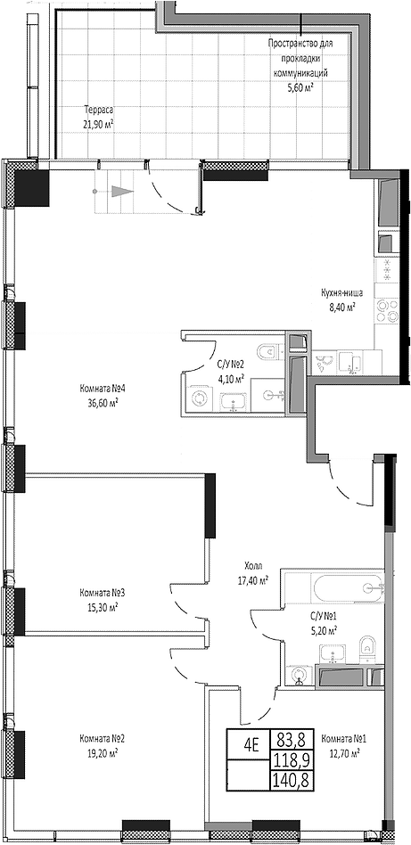Планировка — Мираполис, 4-комн., 119 м²