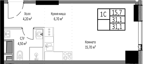 Планировка — Мираполис, Студия, 31 м²