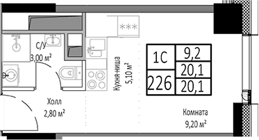 Планировка — Мираполис, Студия, 20 м²