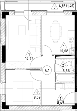 Планировка — Горки Марусино, 2-комн., 46 м²