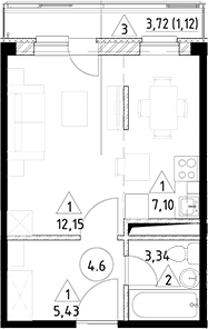 Планировка — Горки Марусино, Студия, 28 м²