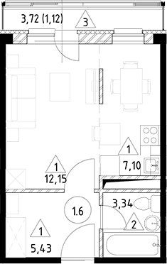 Планировка — Горки Марусино, Студия, 28 м²